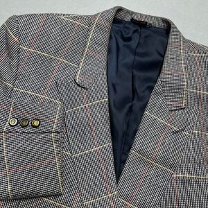 VTG Harris Tweed Style Men Blazer Silk Wool Sport Coat suitJacket L44 Glen Plaid